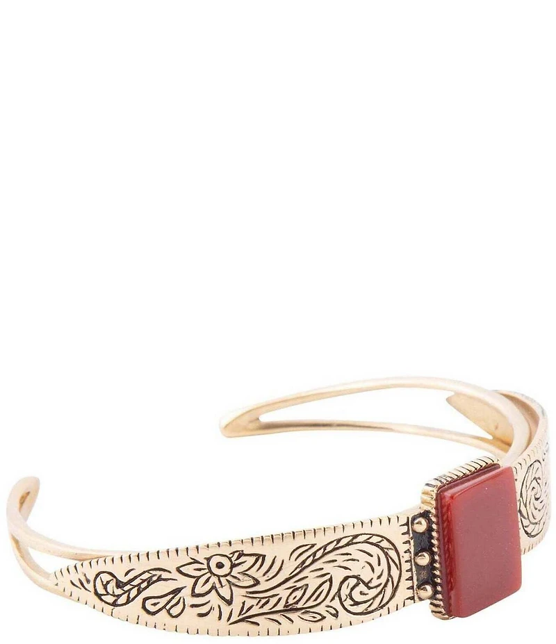 Barse Stamped Orange Carnelian Golden Cuff Bracelet