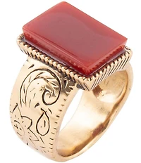 Barse Stamped Orange Carnelian Golden Ring