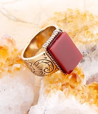 Barse Stamped Orange Carnelian Golden Ring