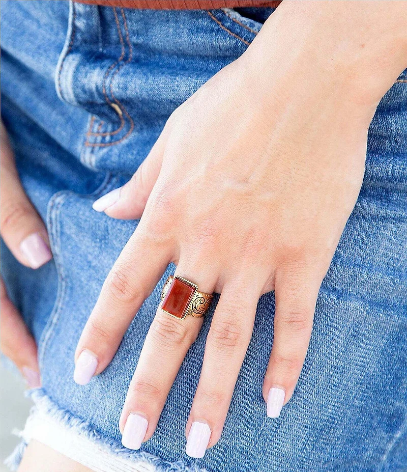 Barse Stamped Orange Carnelian Golden Ring