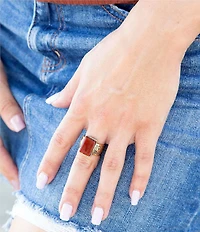 Barse Stamped Orange Carnelian Golden Ring
