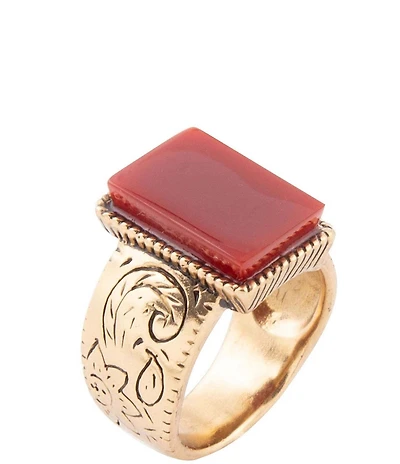 Barse Stamped Orange Carnelian Golden Ring