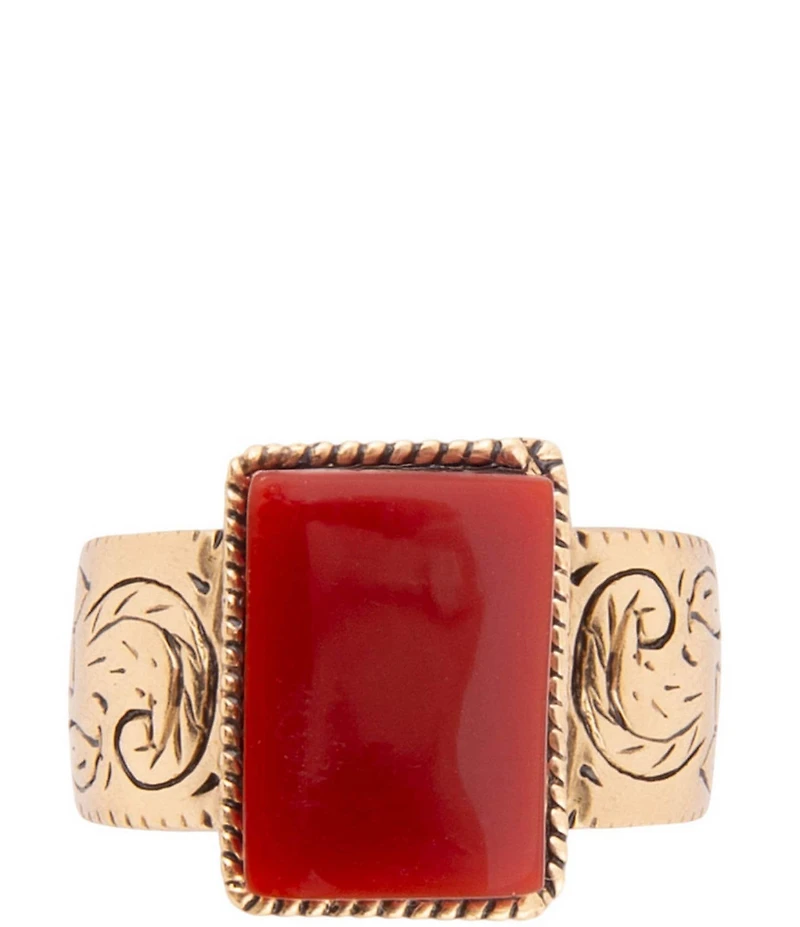 Barse Stamped Orange Carnelian Golden Ring