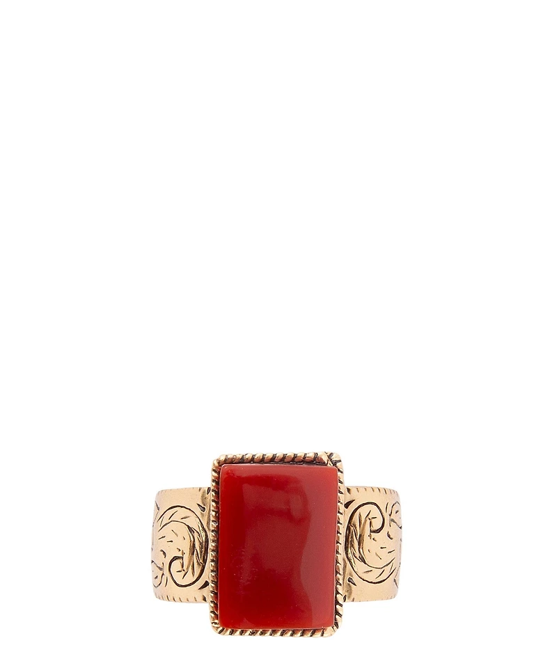 Barse Stamped Orange Carnelian Golden Ring