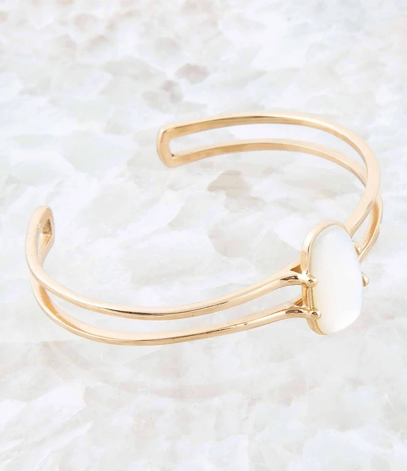 Barse Madeline White Mother of Pearl and Golden Cuff Bracelet