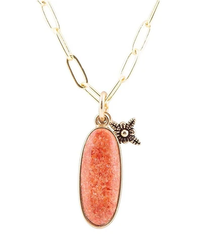 Barse Lucent Orange Sponge Coral Pendant Golden Chain Necklace