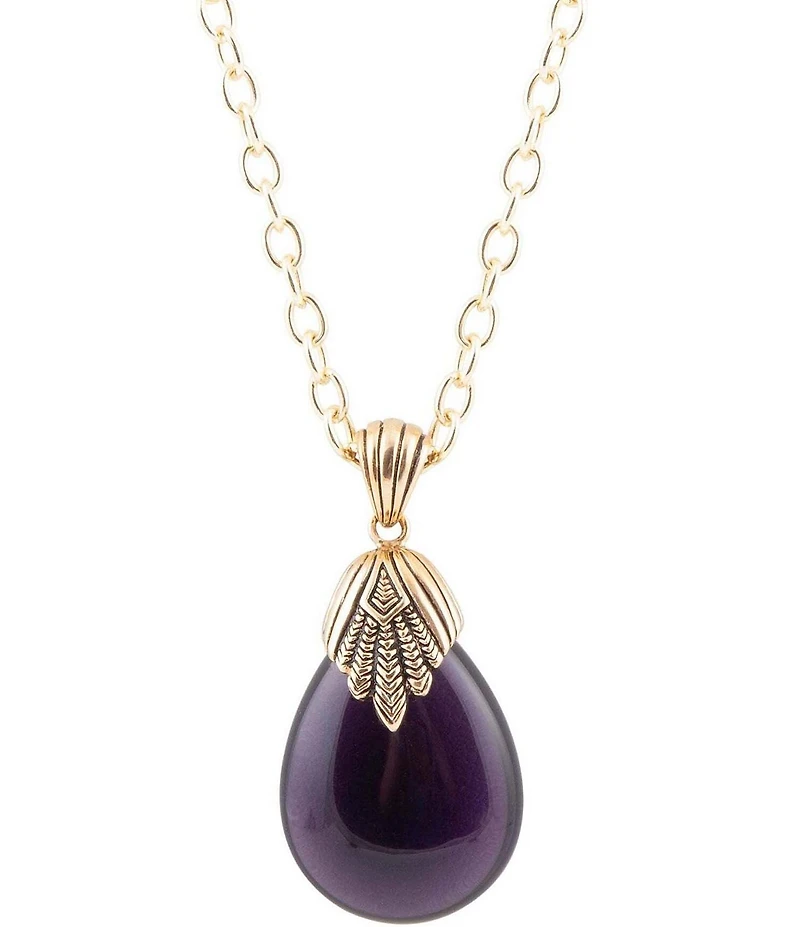 Barse Purple Quartz Teardrop Golden Pendant Necklace