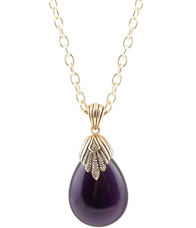Barse Purple Quartz Teardrop Golden Pendant Necklace