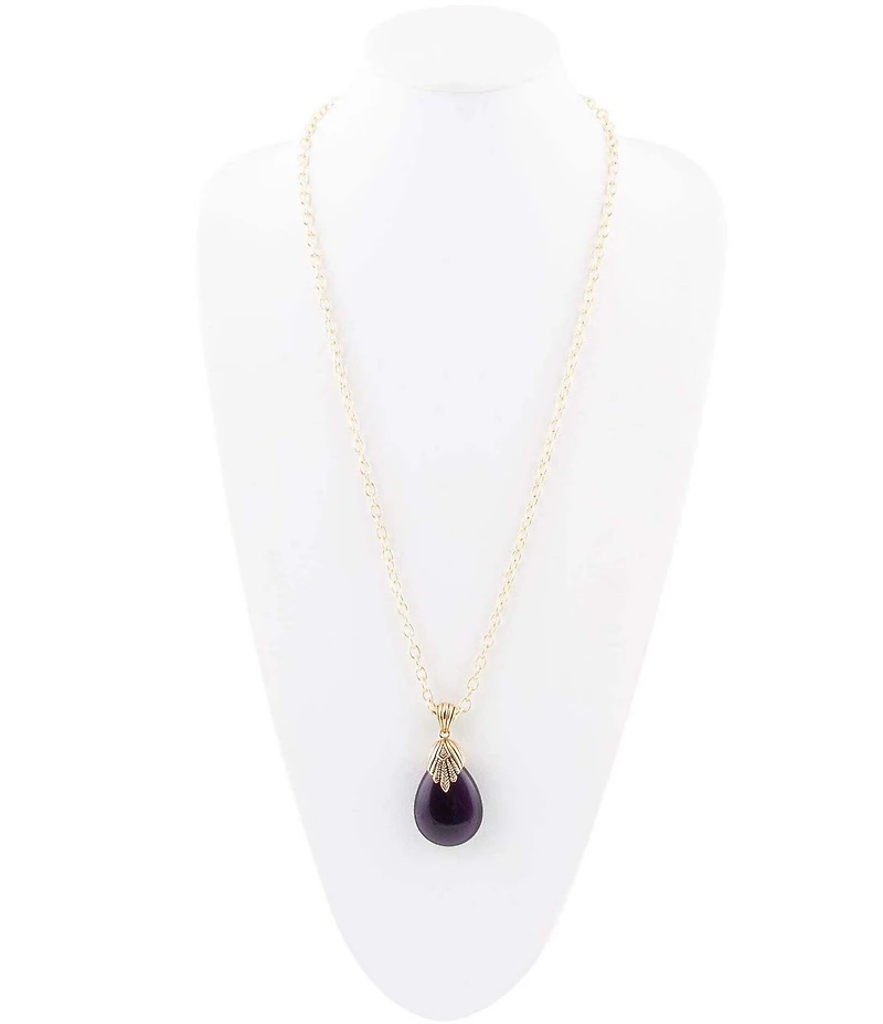 Barse Purple Quartz Teardrop Golden Pendant Necklace