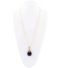Barse Purple Quartz Teardrop Golden Pendant Necklace
