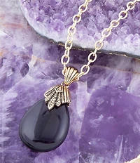 Barse Purple Quartz Teardrop Golden Pendant Necklace
