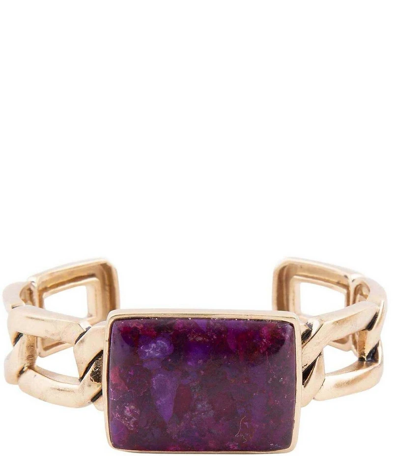 Barse Purple Turquoise Golden Chain Cuff Bracelet