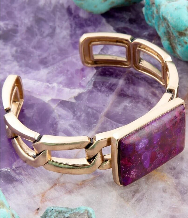 Barse Purple Turquoise Golden Chain Cuff Bracelet