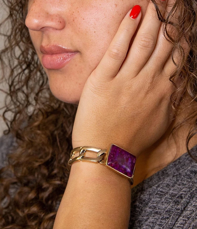 Barse Purple Turquoise Golden Chain Cuff Bracelet