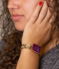 Barse Purple Turquoise Golden Chain Cuff Bracelet