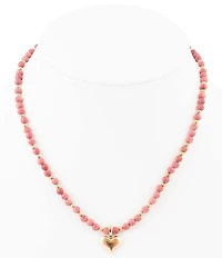 Barse Pink Rhodonite and Golden Bronze Heart Pendant Necklace