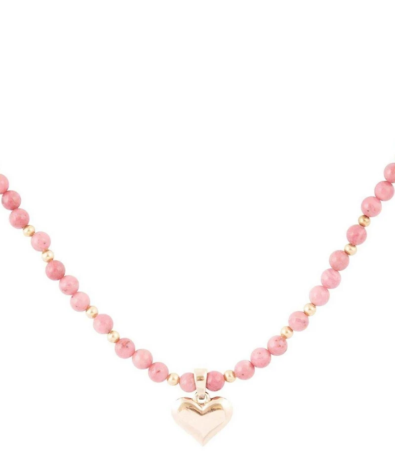 Barse Pink Rhodonite and Golden Bronze Heart Pendant Necklace