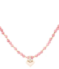 Barse Pink Rhodonite and Golden Bronze Heart Pendant Necklace