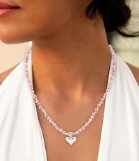 Barse Pink Rhodonite and Golden Bronze Heart Pendant Necklace