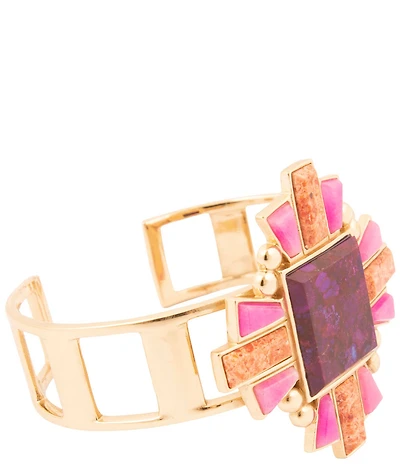 Barse Bronze and Genuine Stone Art Deco Cuff Bracelet