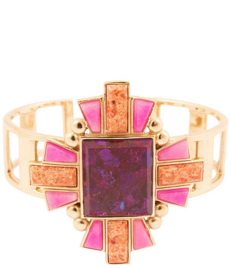 Barse Bronze and Genuine Stone Art Deco Cuff Bracelet