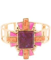 Barse Bronze and Genuine Stone Art Deco Cuff Bracelet