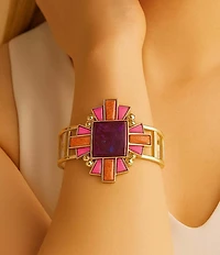 Barse Bronze and Genuine Stone Art Deco Cuff Bracelet