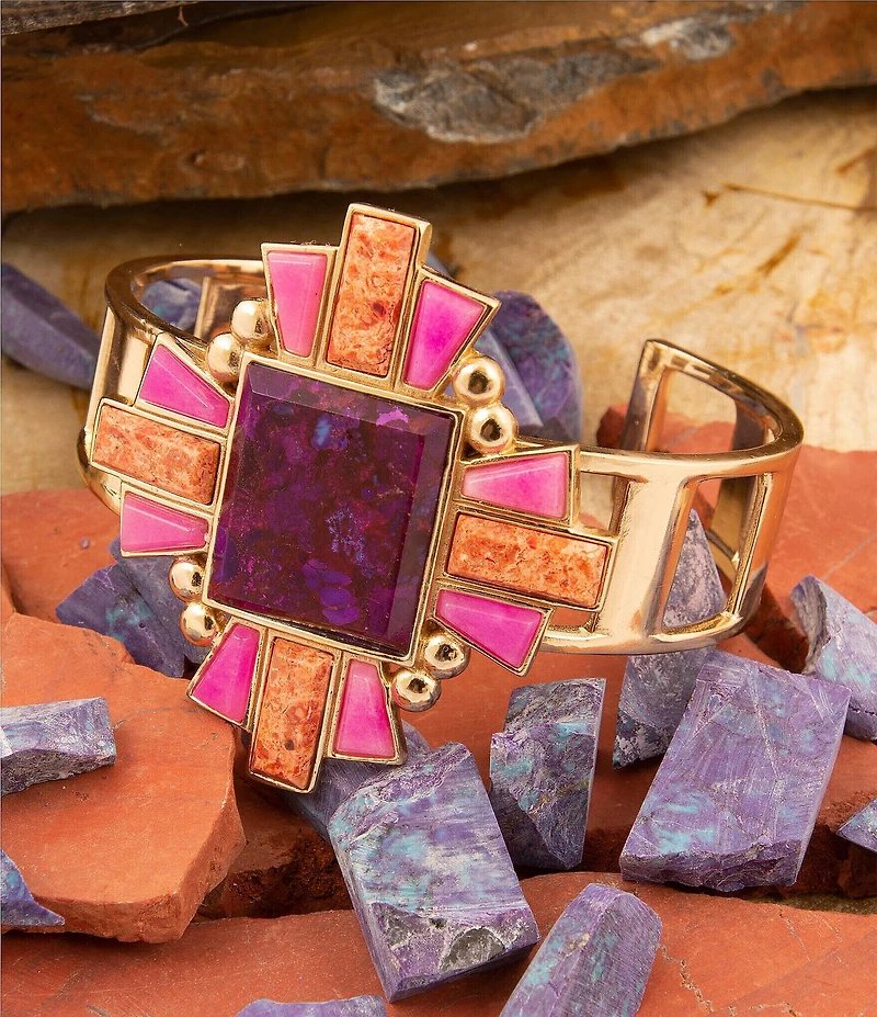 Barse Bronze and Genuine Stone Art Deco Cuff Bracelet