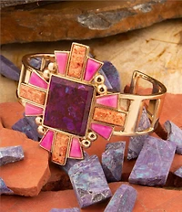 Barse Bronze and Genuine Stone Art Deco Cuff Bracelet