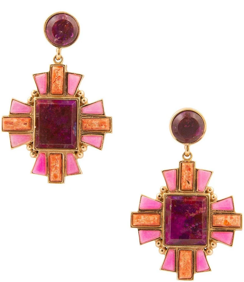Barse Bronze and Genuine Stone Art Deco Drop Earrings