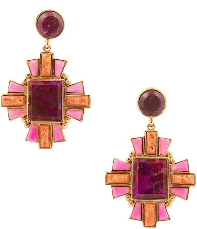 Barse Bronze and Genuine Stone Art Deco Drop Earrings