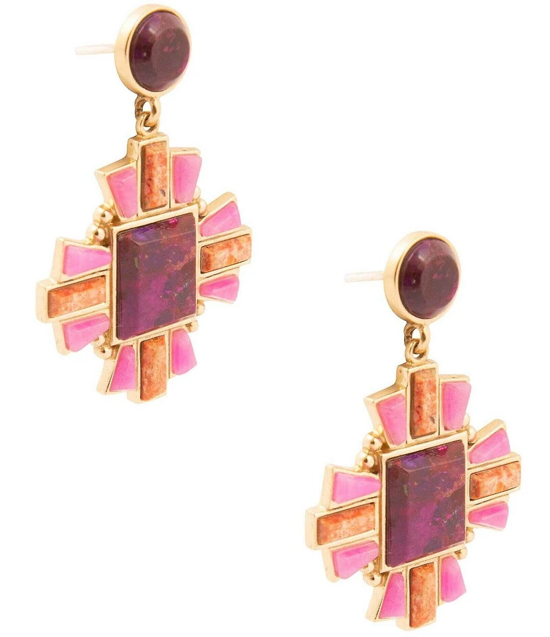 Barse Bronze and Genuine Stone Art Deco Drop Earrings