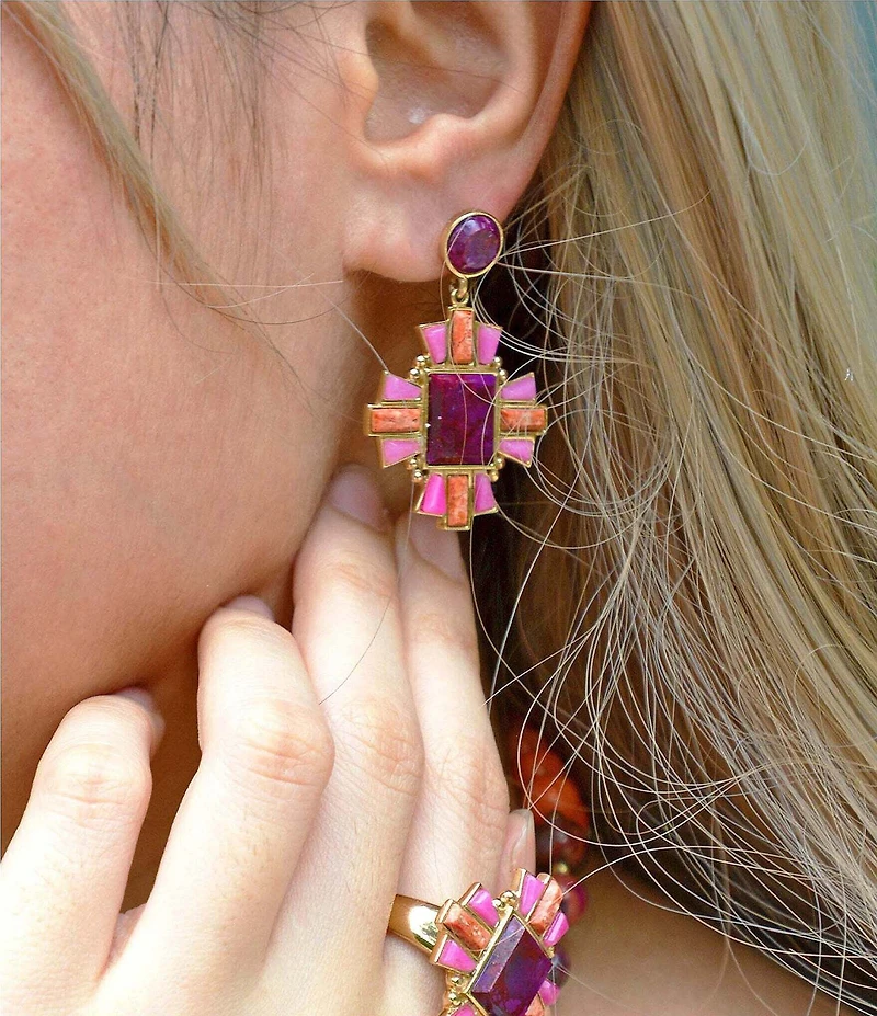 Barse Bronze and Genuine Stone Art Deco Drop Earrings