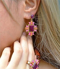 Barse Bronze and Genuine Stone Art Deco Drop Earrings