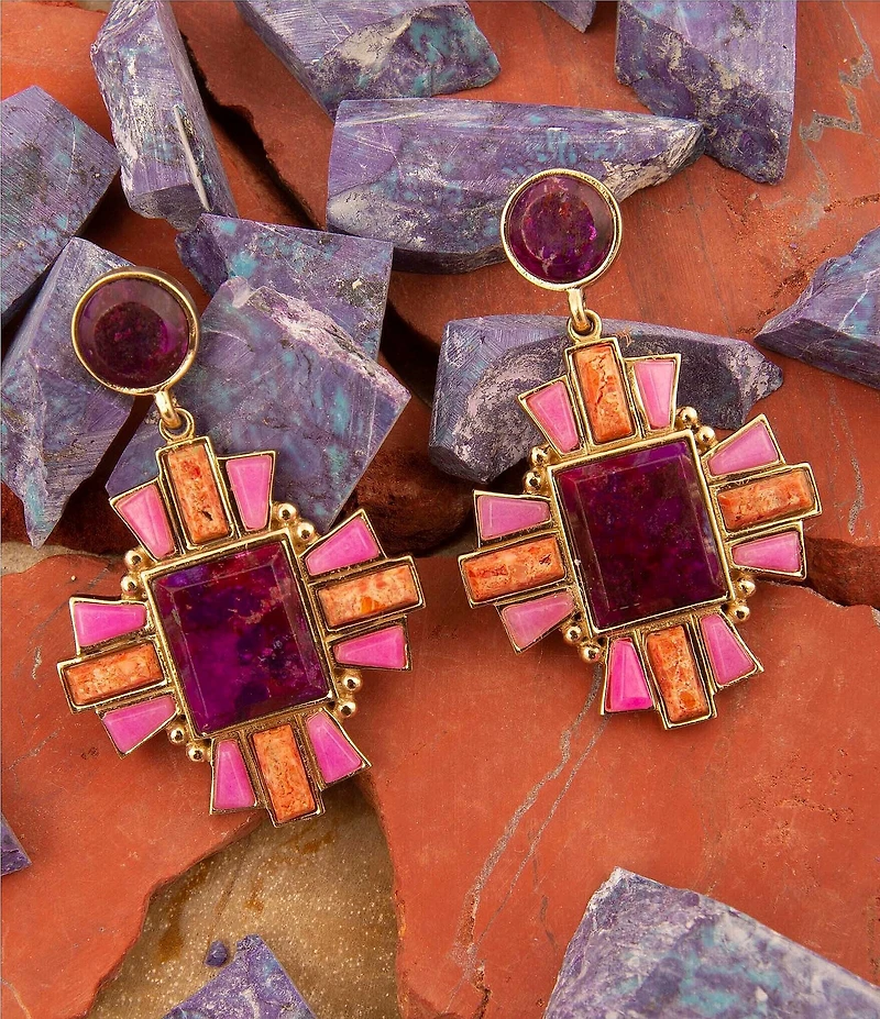 Barse Bronze and Genuine Stone Art Deco Drop Earrings