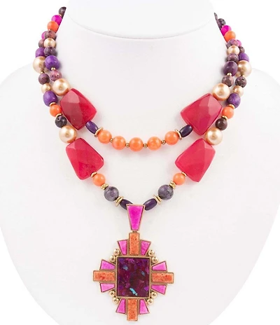 Barse Bronze and Genuine Stone Art Deco Statement Necklace