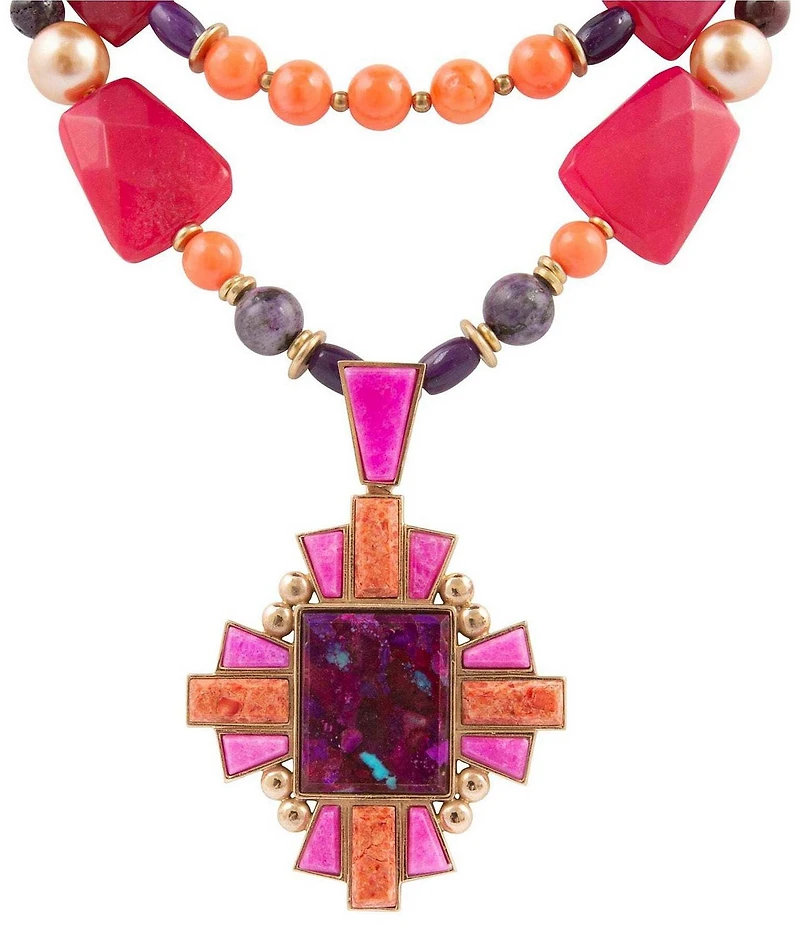 Barse Bronze and Genuine Stone Art Deco Statement Necklace