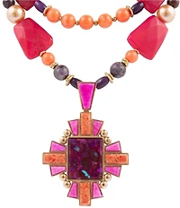 Barse Santa Fe Purple Turquoise Golden Cross Pendant Statement Necklace