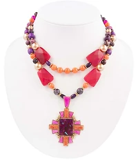 Barse Santa Fe Purple Turquoise Golden Cross Pendant Statement Necklace