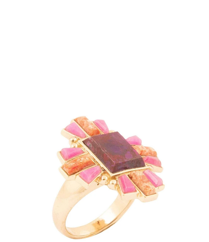 Barse Santa Fe Purple Turquoise Golden Statement Ring