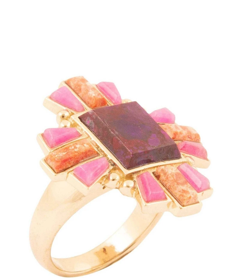 Barse Santa Fe Purple Turquoise Golden Statement Ring