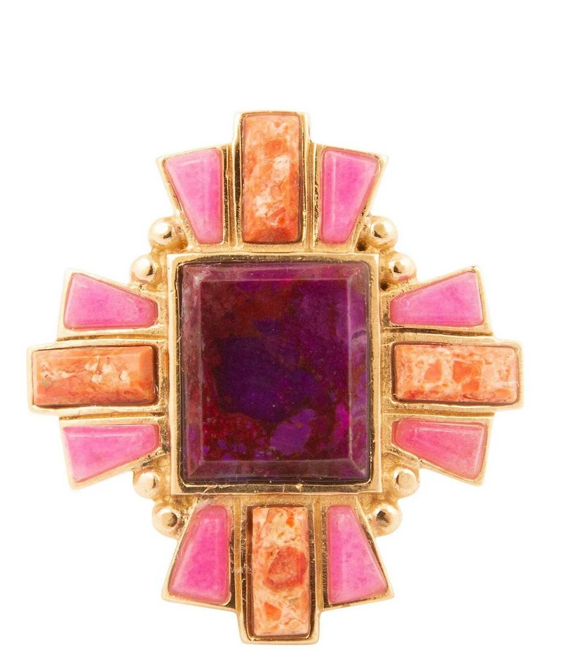 Barse Santa Fe Purple Turquoise Golden Statement Ring