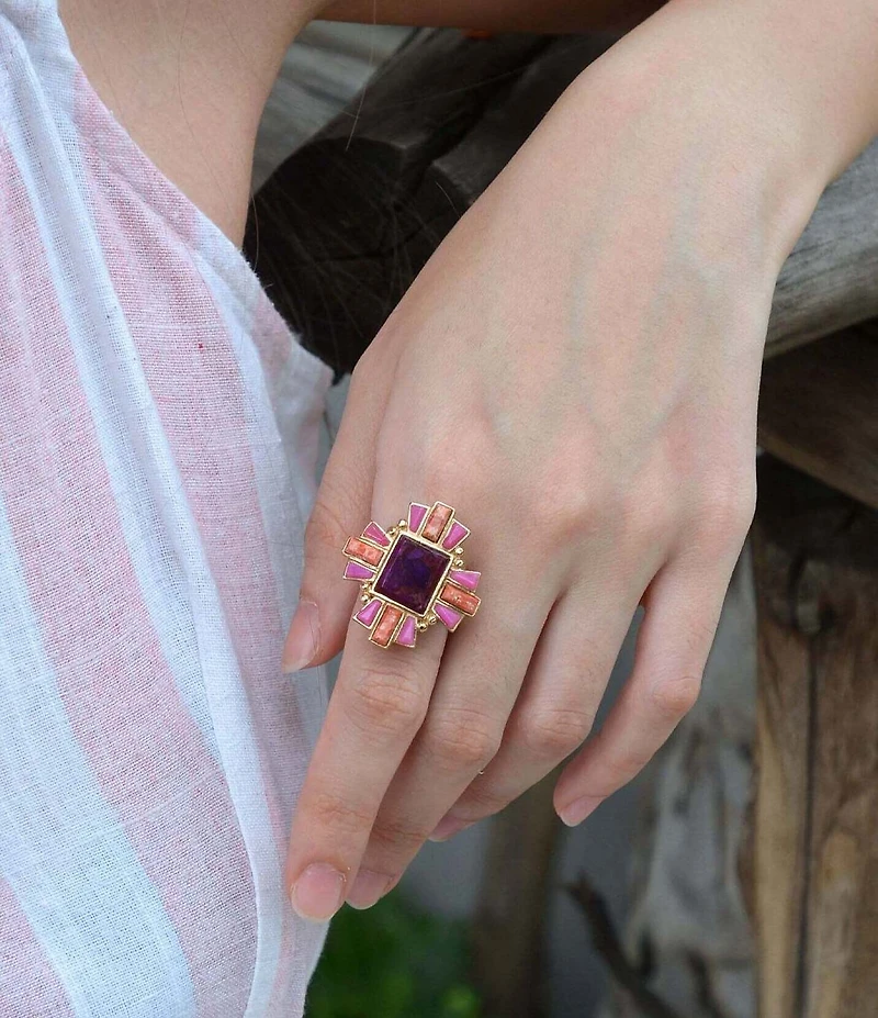 Barse Santa Fe Purple Turquoise Golden Statement Ring