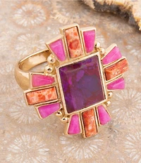 Barse Santa Fe Purple Turquoise Golden Statement Ring