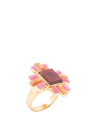 Barse Santa Fe Purple Turquoise Golden Statement Ring