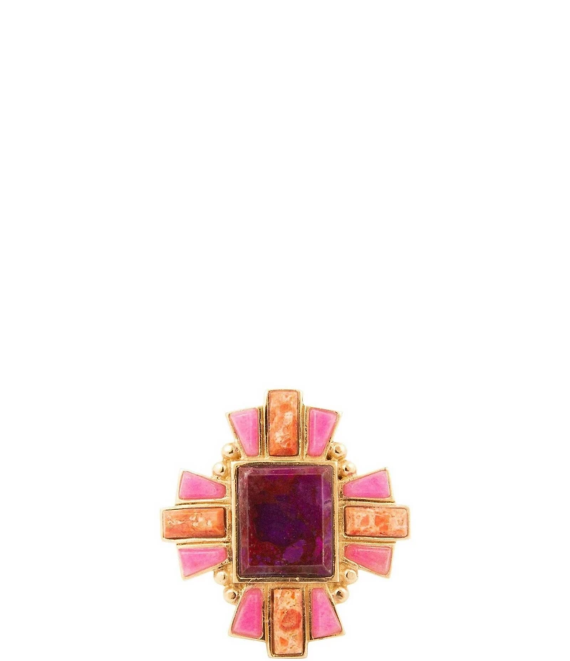 Barse Santa Fe Purple Turquoise Golden Statement Ring