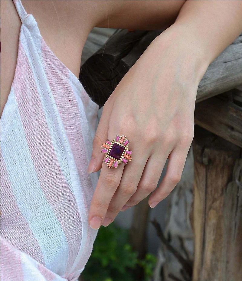 Barse Santa Fe Purple Turquoise Golden Statement Ring