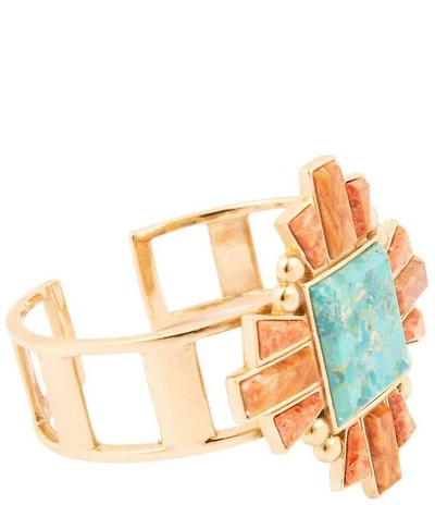 Barse Bronze and Genuine Stone Baguette Cuff Bracelet