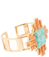 Barse Bronze and Genuine Stone Baguette Cuff Bracelet