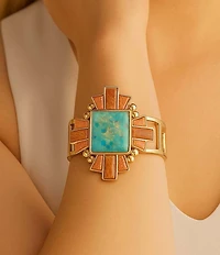 Barse Bronze and Genuine Stone Baguette Cuff Bracelet